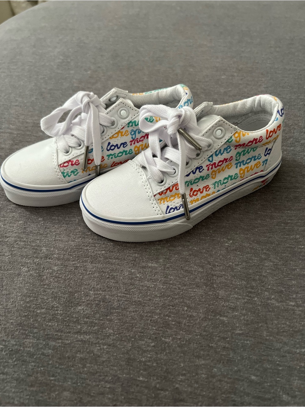 Vans Kids White Canvas Sneakers with Multicolor 'Love' Script